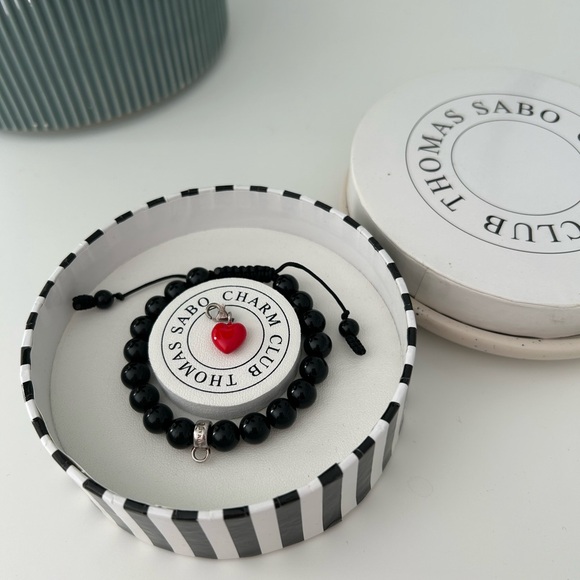 Thomas Sabo Black Bracelet with Red Heart Charm - Picture 2 of 3